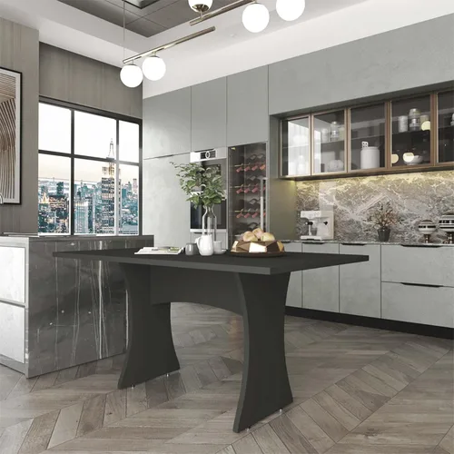 Vista 2 de Manhattan Comfort Coney - Mesa de comedor rectangular para 6 personas con patas de metal ajustables, superficie resistente y elegante silueta