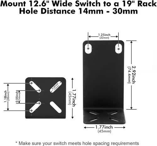Vista 2 de MokerLink Kit de montaje en rack para interruptores de 12.6 pulgadas, distancia de orificio ajustable de 0.551-1.181 in, montaje de un estante