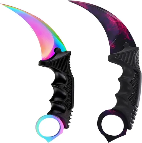 Vista 7 de Karambit - Cuchillo táctico de hoja fija, 2 piezas de acero inoxidable para exteriores, cuchillo de caza con funda y cable, adecuado