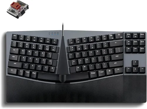 Vista 9 de Perixx PERIBOARD-335BL - Teclado compacto mecánico ergonómico con cable, interruptores azules de bajo perfil, función programable con teclas macro