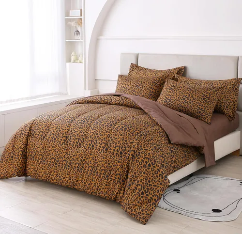 Vista 2 de Mengersi Juego de edredón con estampado de leopardo, tamaño matrimonial, estampado de guepardo, reversible, para todas las estaciones, con 2 fundas