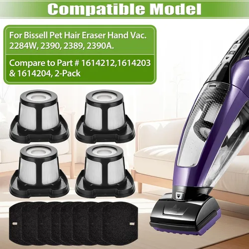 Vista 2 de Filtro de repuesto 2390A 2284W compatible con filtro de vacío Bissell Pet Hair Eraser 2390A 2390 2389 2284W 2579, comparado con las piezas # 1614212