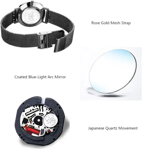 Vista 6 de Verhux Relojes de pulsera para mujer, de acero inoxidable de oro rosa, impermeable, analógico, de cuarzo, para mujer, regalos para ella