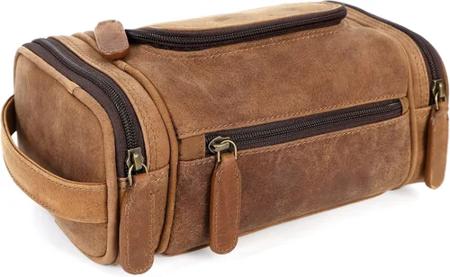 Vista 7 de ELIZO Neceser de cuero genuino para hombre, Antiguo