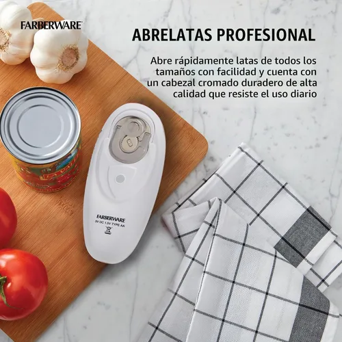 Vista 6 de Farberware Abrelatas automático compacto con pilas, manos libres, para cualquier tamaño de lata, con imán para quitar de forma segura la tapa