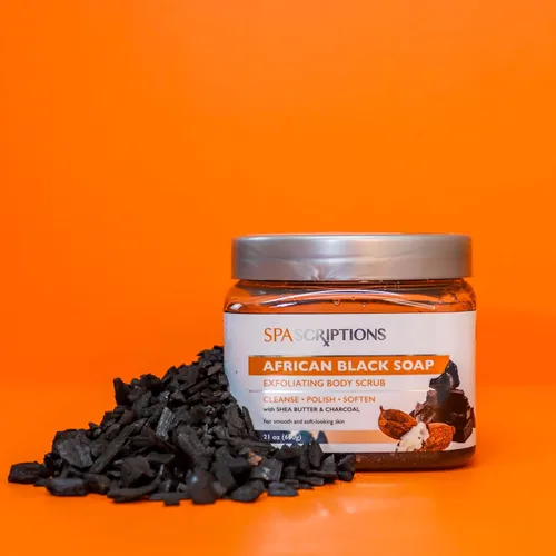 Vista 6 de SpaScriptions African Black Soap Sugar Scrub - Exfoliante corporal desintoxicante con manteca de karité y carbón, ideal para pieles grasas