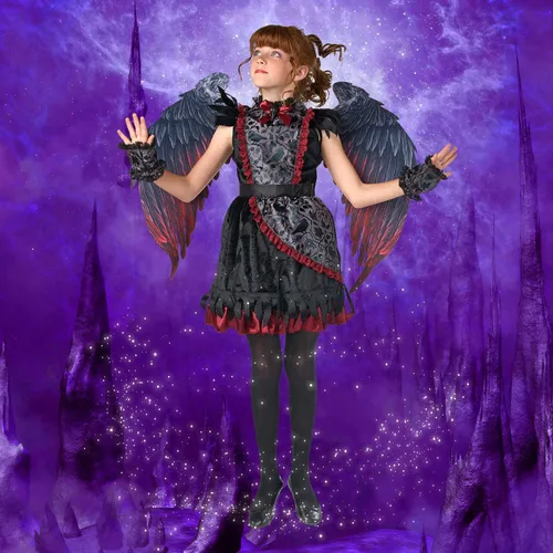 Vista 5 de JUST FOR PARTY Girl Fallen Angel Costume with Wings Cape for Halloween, Cosplay
