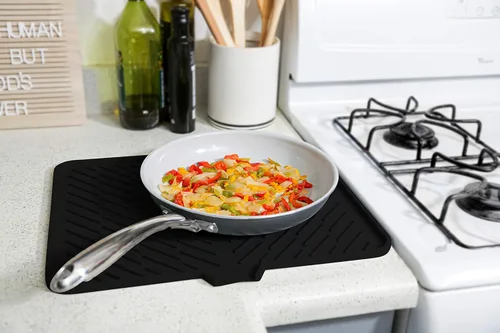 Vista 3 de Luxet Alfombrilla de silicona para secar platos con borde de drenaje integrado, almohadilla de secado higiénica, bandeja resistente compacta y fácil