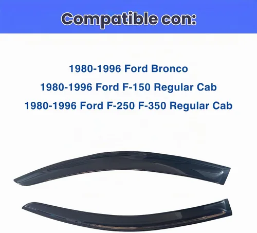 Vista 2 de IG - Visera para ventana para Ford Bronco y F150-F350 1980-1996, deflector lateral tipo cinta adhesiva, resistente, contra lluvia y viento