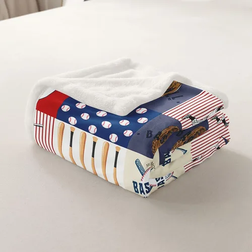 Vista 5 de Manfei Manta a cuadros con temática deportiva de béisbol para niños, adolescentes, decoración de habitación, guantes de bate de béisbol, manta