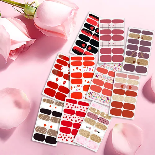 Vista 6 de 20 hojas de calcomanías de esmalte de uñas para el día de San Valentín, calcomanías para mujeres, tiras de uñas de gel, tiras de esmalte de uñas