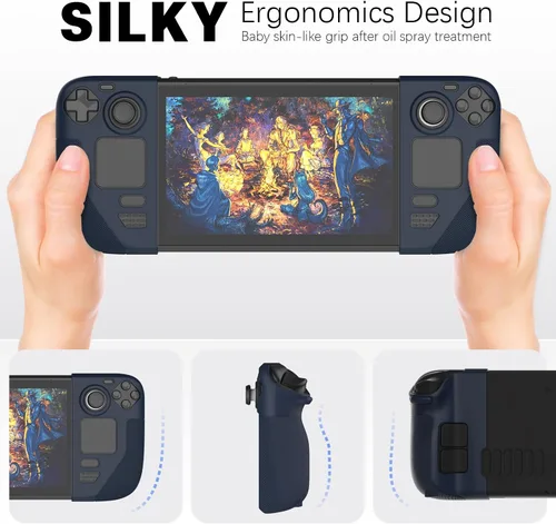 Vista 4 de Funda protectora de silicona compatible con Steam Deck, funda con mango de textura antideslizante para cubierta de vapor, cubierta anticolisión
