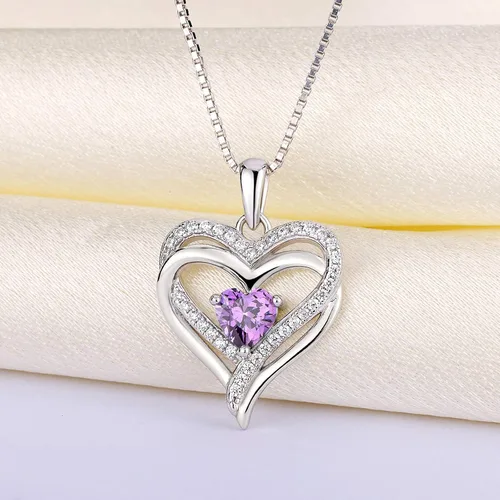 Vista 4 de YL Collar de corazón de plata de ley con colgante de corazón de doble amor para mujer Metal