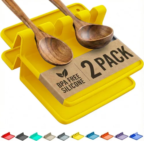 Vista 14 de Paquete de 2 cucharas de silicona naranja para estufa, soporte para cuchara para estufa Terracota quemada
