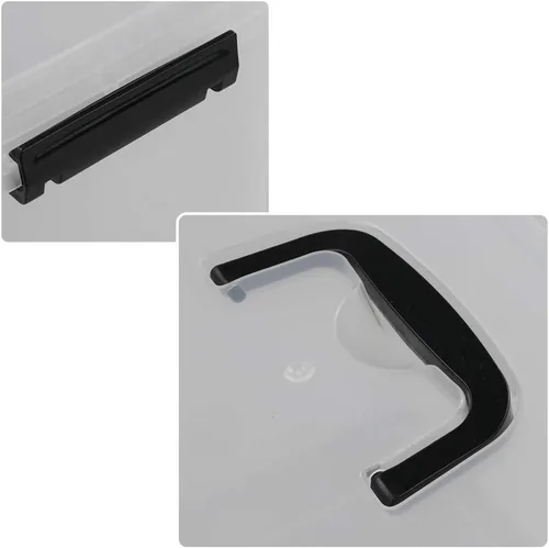 Vista 3 de Caja de almacenamiento de plástico de 10 L, caja de pestillo transparente con asa, juego de 4 Pestillos de bloqueo apretado, para armario, garaje