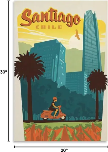 Vista 9 de Póster de Chile Santiago, impresión de póster de viaje de Países del Mundo, impresión vintage de lienzo de mediados de centavo, arte de pared