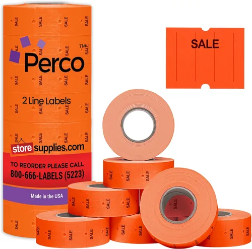 Vista 32 de Perco Etiquetas azules de 2 líneas, 6,000 etiquetas de precio en blanco y fecha para pistolas Perco de 2 líneas de precio y fecha, 8 rollos, 1