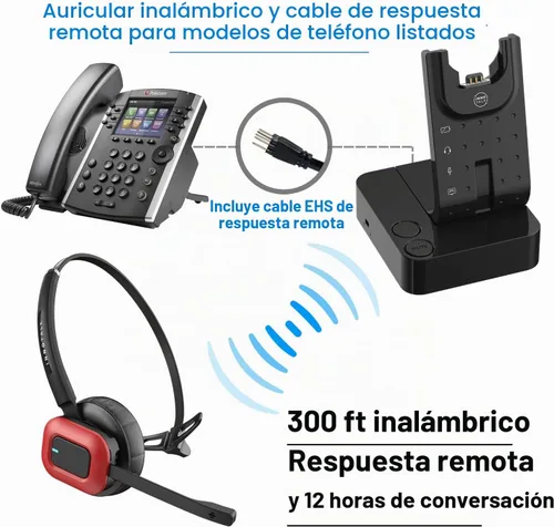 Vista 2 de INNOTALK Auriculares inalámbricos compatibles con Poly Polycom VVX300, VVX310, VVX400, VVX410 y cualquier modelo VVX con paquete de cable