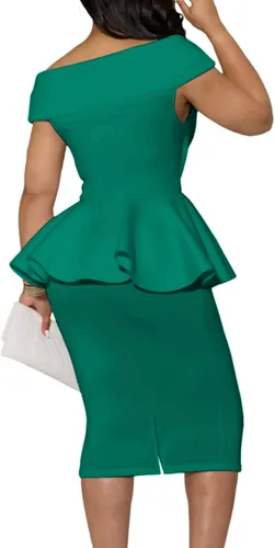 Vista 2 de MAYFASEY Church Dresses for Women Vintage Ruffle Peplum Wear to Work Office Business Cocktail Party Pencil Knee Dress