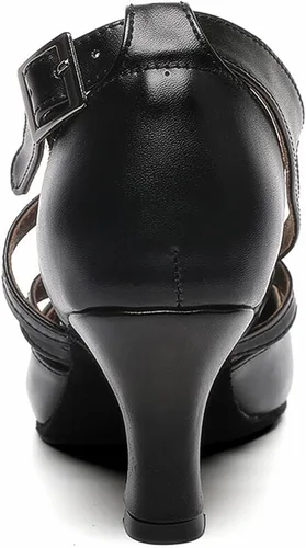Vista 3 de Zapatos de carácter con correa cruzada negra para mujer, zapatos de baile de salón de baile de salón de baile de salón de boda