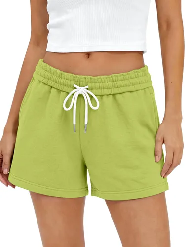 Vista 8 de AUTOMET Pantalones cortos deportivos de cintura alta para mujer con cordón y bolsillos, cómodos pantalones cortos de yoga para correr para verano
