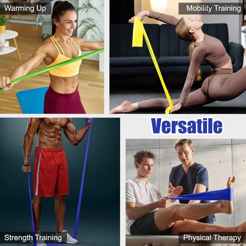 Vista 5 de Bandas de Resistencia Planas para Fisioterapia y Rehabilitación, Pilates, Yoga, Bandas Elásticas de Látex para Entrenamiento de Resistencia