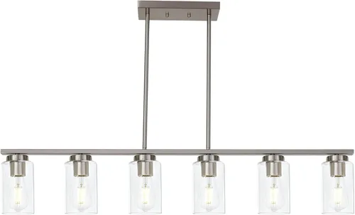 Vista 10 de TODOLUZ Lámparas colgantes industriales negras, iluminación colgante de cocina con pantalla cilíndrica de vidrio transparente para granja, comedor