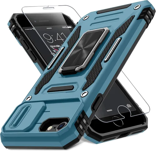 Vista 59 de DEERLAMN Funda para iPhone Air de 6.5 pulgadas con cubierta deslizante para cámara + protector de pantalla (2 paquetes), soporte de anillo giratorio