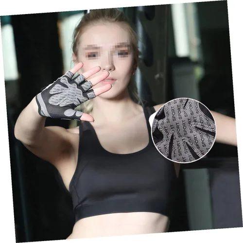 Vista 2 de Women Sports Half Finger Training Gloves with Anti-Slip Silicone Palm Breathable Sweat-Absorbing Fitness Gloves for Weightlifting and Dumbbell