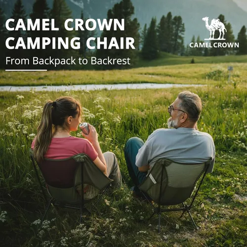 Vista 5 de CAMEL CROWN Silla de camping resistente para mochileros, silla plegable ultraligera con bolsa de transporte, portátil compacta para exteriores