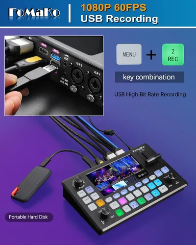 Vista 2 de FoMaKo 5.5 pulgadas FHD LCD pantalla 4 canales HDMI transmisión en vivo conmutador 1080p 60FPS Grabación de video USB USB3.0 HDMI Conmutador