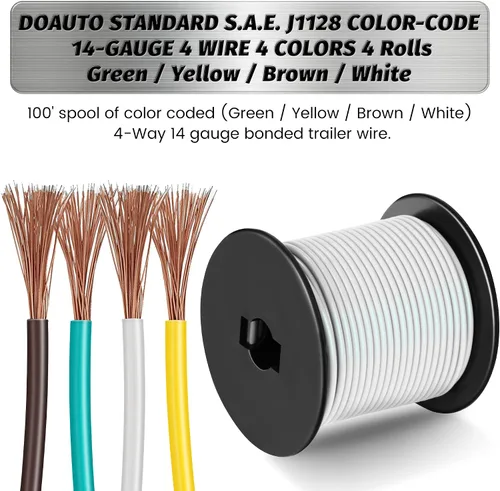 Vista 2 de 4X Rollos de 100 pies de cableado de remolque RV para autocaravanas con enlace de 4 vías - Arnés de cableado de 4 cables calibre 14 CCA