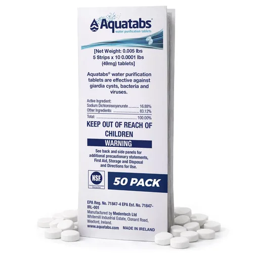Vista 8 de Aquatabs Tabletas de purificación de agua de 49 mg (paquete de 30). Purificador de agua portátil para artículos esenciales de campamento,