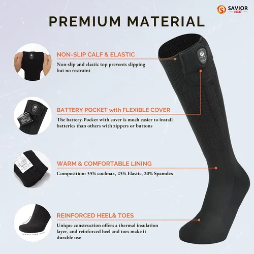 Vista 8 de SAVIOR HEAT Calcetines térmicos para hombres y mujeres con control por aplicación, batería recargable, calefacción eléctrica, calcetines para esquí