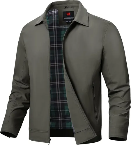Vista 15 de TBMPOY Chaquetas ligeras para hombre, cortavientos ligeros, con cremallera completa, casual, para trabajo, golf, negocios, otoño, abrigo