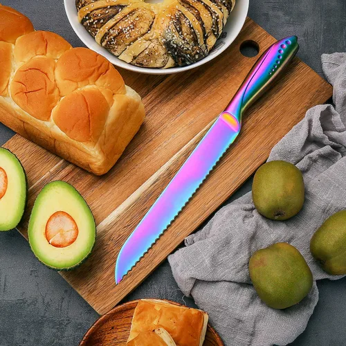 Vista 7 de WELLSTAR Cuchillo de pan de 8 pulgadas, cortador de pan dentado, hoja de acero inoxidable alemán ultra afilada y mango cómodo con revestimiento