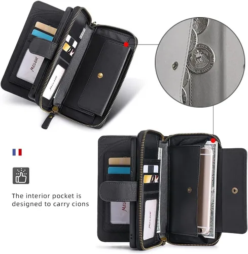 Vista 5 de Asuwish Funda de teléfono para Samsung Galaxy A52/A52S 5G con cremallera, funda desmontable con protector de pantalla y soporte de cuero para Negro