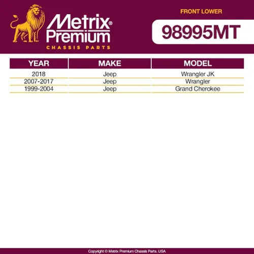 Vista 3 de Metrix - 2 juntas de rótula superior delantera K3134T para Dodge Ram 1500 4WD 94-01, Ram 2500 4WD 94-99, Jeep Cherokee 84-01, Wrangler 97-17