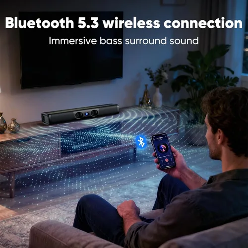 Vista 6 de Barra de sonido de 60 W para Smart TV 17 Inch, Deep Bass, Crystal Dialogue, Bluetooth 5.3/ARC/Optical/AUX Input, Wall Mountable,for