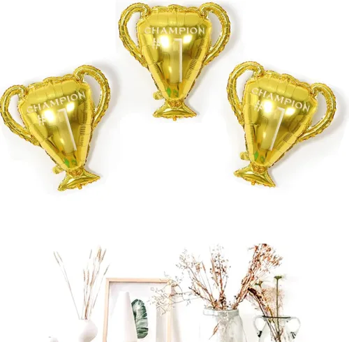 Vista 3 de Morndew 2 globos dorados de papel de aluminio con trofeos para celebración de campeones, fiestas, decoraciones de fiesta de graduación