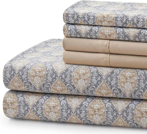 Vista 13 de Marina Decoration Ropa de cama ultra suave y sedosa con bolsillo profundo con estampado rico de rayón derivado de bambú para todas las estaciones