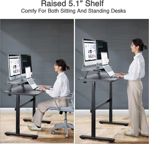 Vista 6 de AVLT Soporte de escritorio con abrazadera para monitor de 32 pulgadas con abrazadera para monitor con soporte deslizante para portátil, tableta