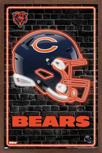 Vista 9 de NFL Chicago Bears - Póster de pared con casco neón 23, 22.4 pulgadas de largo x 14.7 pulgadas, versión enmarcada de madera de granero