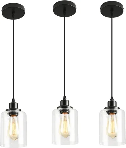 Vista 10 de Lámpara colgante industrial con pantalla de cristal, color negro mate, iluminación colgante ajustable estilo retro industrial, luz colgante, lámpara