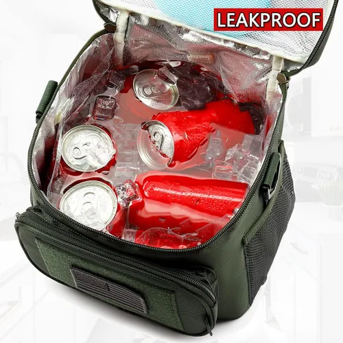 Vista 4 de FlowFly Bolsa de almuerzo táctica grande con aislamiento, bolsa de almuerzo grande con enfriador, para hombres, mujeres con correas MOLLE/PALS