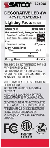 Vista 6 de Satco S21298 4CA10/LED/940/CL/120V/E12-paquete de 6
