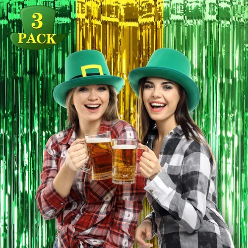 Vista 2 de LOLStar Paquete de 3 cortinas de flecos de papel de aluminio del día de San Patricio, decoración de fiesta del día de San Patricio, 3.3 x 6.6 pies