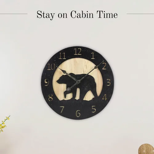 Vista 5 de Young's Inc Reloj de pared tallado con oso de madera, relojes de pared para decoración de sala de estar, reloj de pared funcional y decorativo