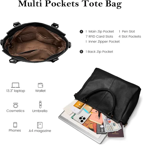 Vista 3 de befen Carteras de cuero genuino suave para mujeres, bolso tote pequeño, carteras, bolsos cruzados con asas superiores, cartera bandolera tipo satchel