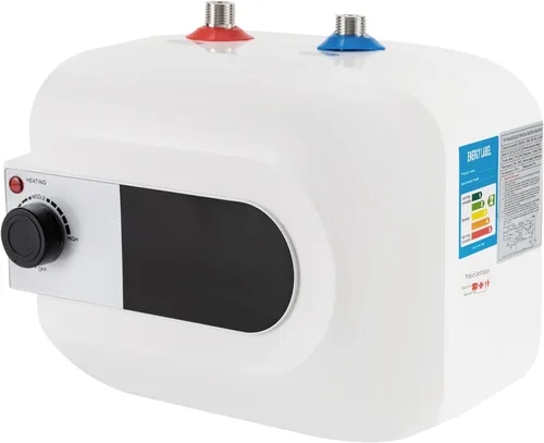 Vista 5 de Calentador de agua eléctrico de mini-tanque, 110 V, 1.6 galones, 1500 W, punto de uso instantáneo, calentador de agua caliente para remolque, baño